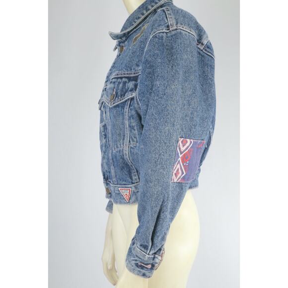 Vintage Guess Georges Marciano 80s Patchwork Stone Washed Denim Jean Jacket Sz S - Picture 9 of 16